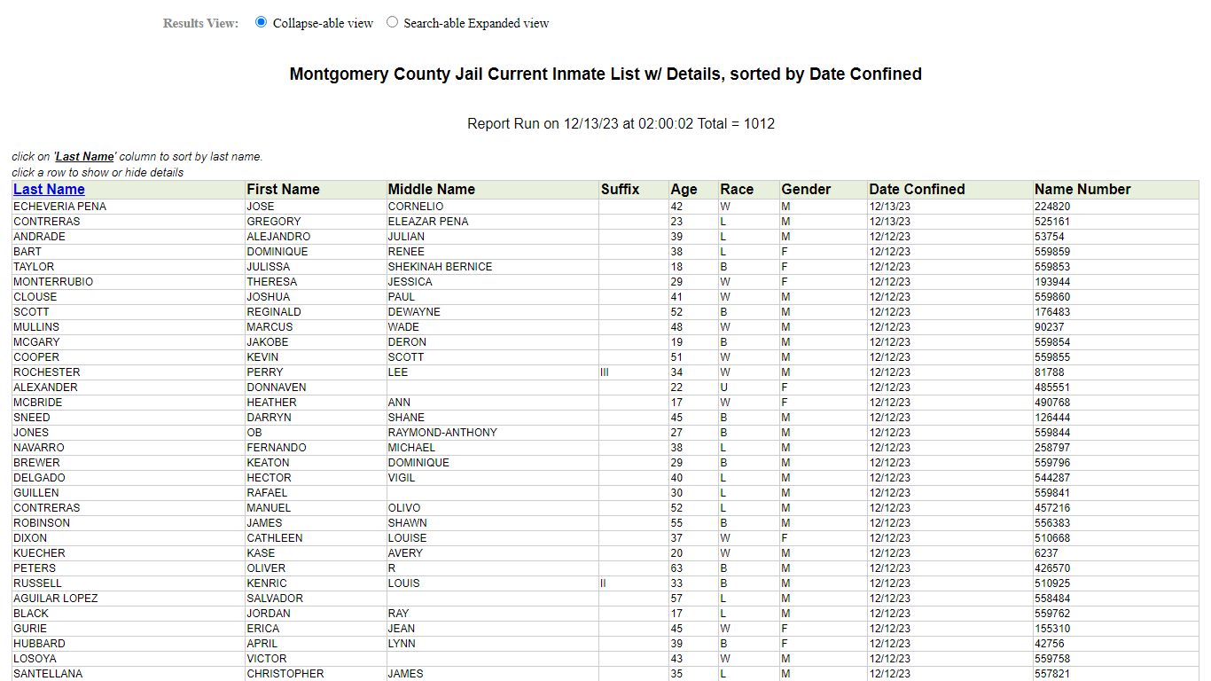 Jail Roster - Montgomery County, Texas